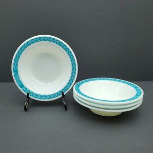 Pyrex Tableware by Corning Laurel Leaf Turquoise Cereal Bowls Rimmed Fruit Bowls